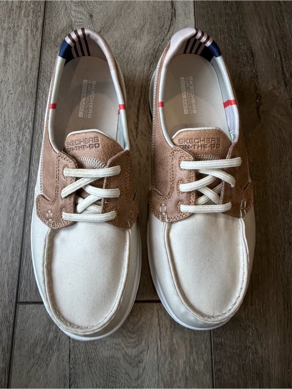 Skechers- Go Flex Radiant White and Brown Canvas Suede Boat Shoes - Picture 2 of 9